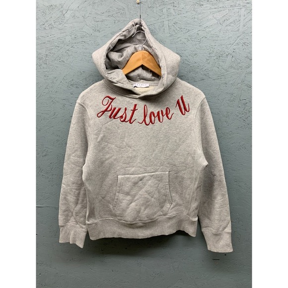 Sandro Womens Hoodie Sweatshirt Gray Just Love U Embroidered